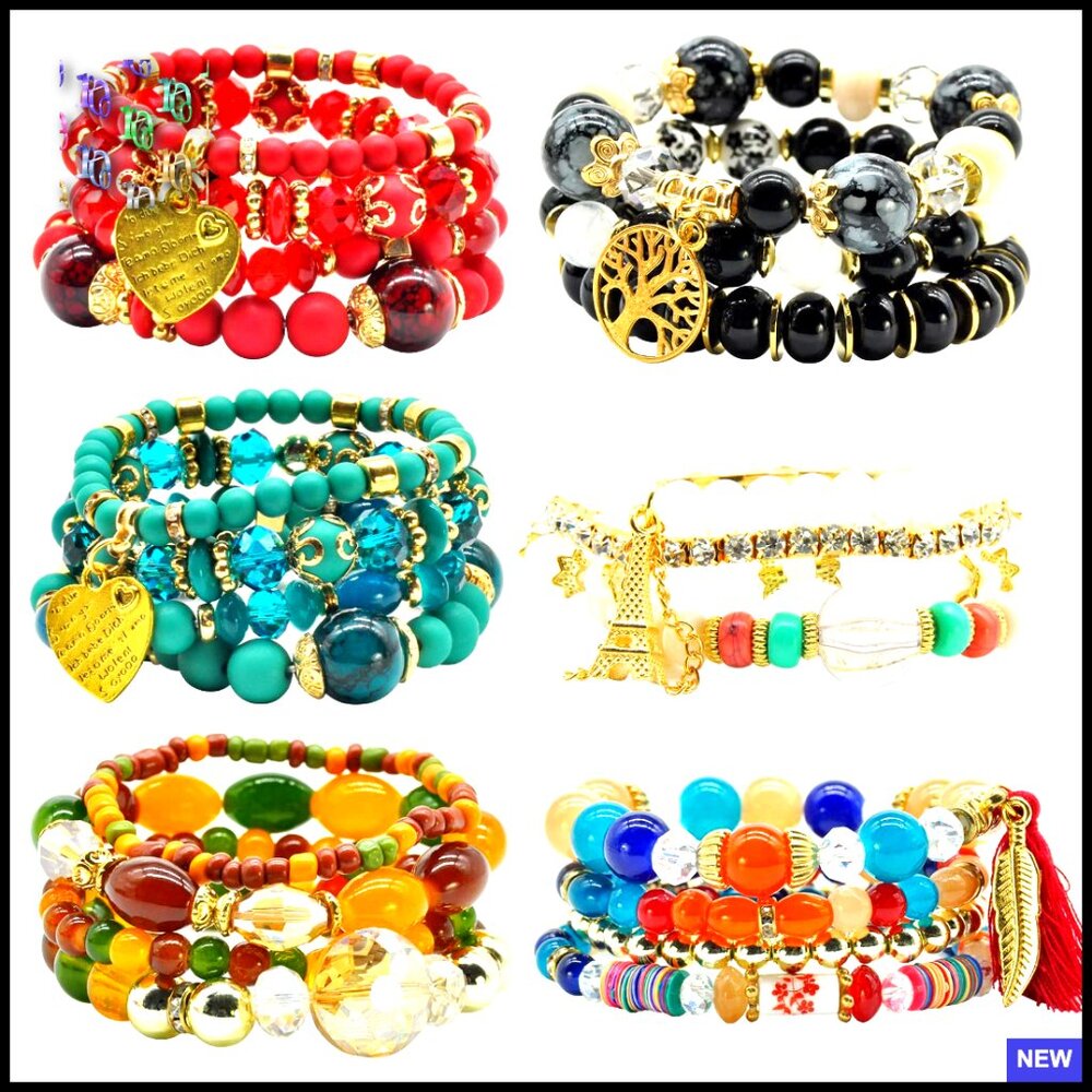 Stackable Stretch Bracelets Boho Jewelry Set Handmade Beads Dainty